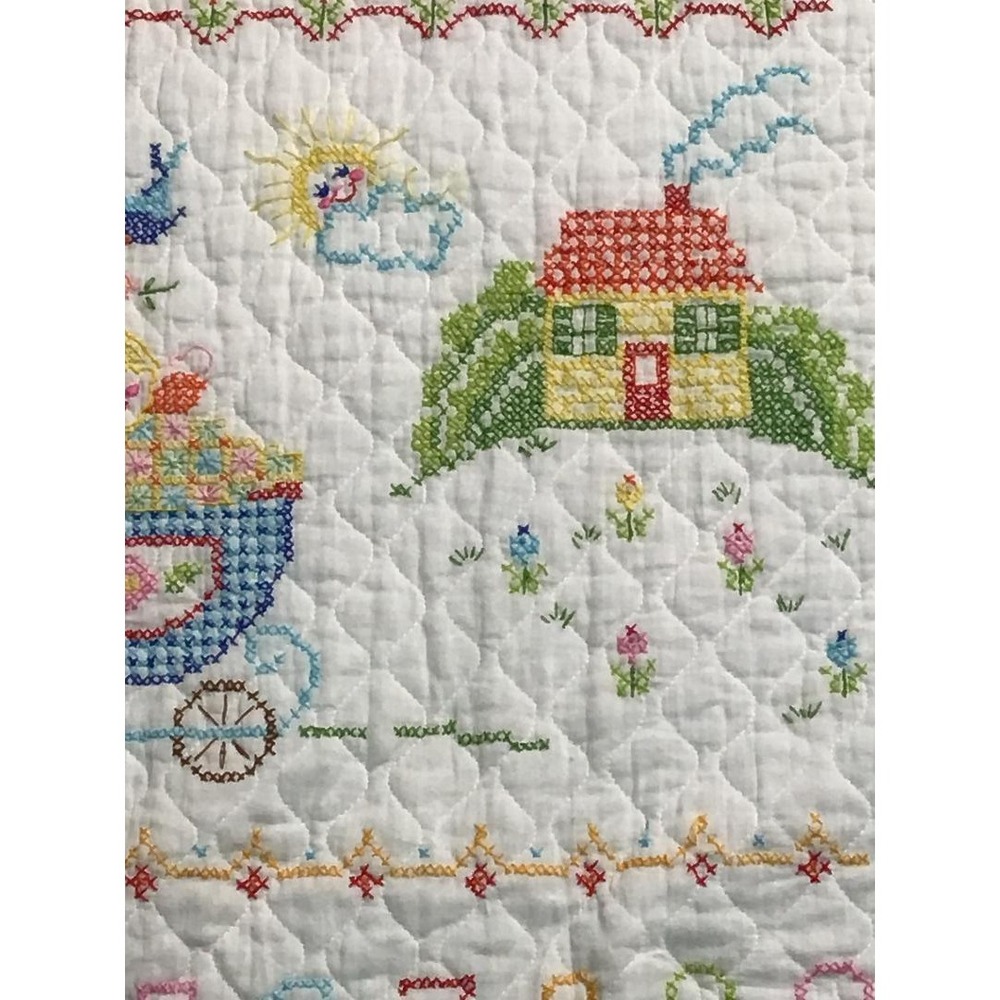 Vintage Hand Cross Stitch Baby Crib Quilt Alphabet ABC Nursery Sampler 34x57 - Picture 7 of 12